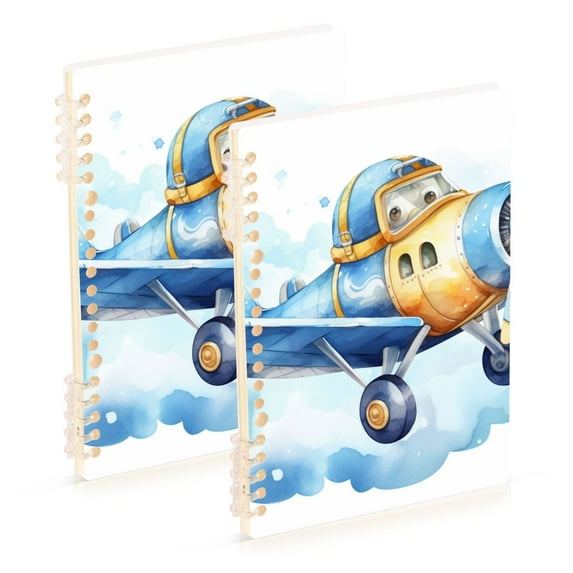 Blue Aircraft Airplane Clouds Ring Binder Notebook Journey Note Diary College Ruled Spiral Notebook Study Loose Leaf Paper A5 60 Pages