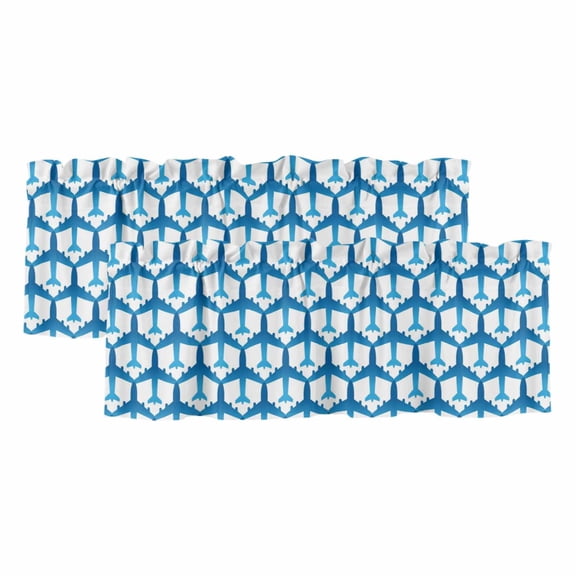 Blue Aircraft Curtain Valances for Windows, Kitchen Valance Window Treatments Panel 2 Pack, Modern Abstract Art Gradient Airplane Rod Pocket Short Curtains for Bathroom Bedroom 42 x 12 Inch