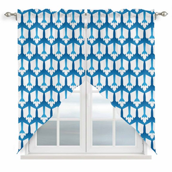 Blue Aircraft Swag Curtains for Living Room/Bedroom, Modern Abstract Art Gradient Airplane Swag Kitchen Curtain Valances for Windows, Tier Topper Scalloped Curtain 2 Panels, 72"W x 36"L