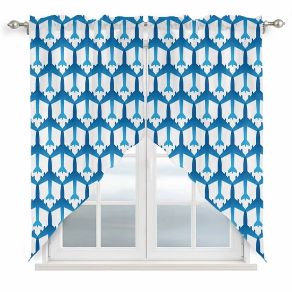 Blue Aircraft Swag Valances for Windows 2 Pack, Kitchen Window Curtains 36 Inch Length, Modern Abstract Art Gradient Airplane Privacy Swag Curtains for Living Room/Bathroom with Rod Pocket 36"x36"