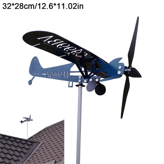Blue Airplane Weathervane, Metal Wind Spinners for Yard and Garden,3D Unique Magical Metal Windmill Outdoor Wind Sculpture for Yard Garden Decor,Xmas New Year Gifts for Flight Lovers
