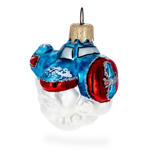 Tractor Style Aircraft Flying Above Clouds Mini Glass Christmas Ornament
