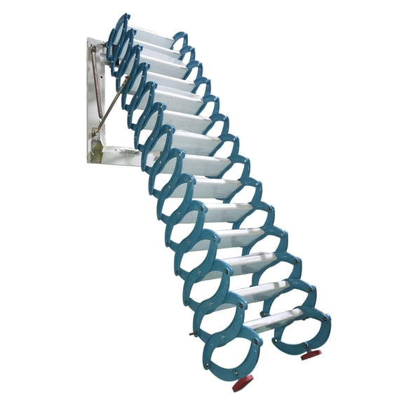 Blue Al-Mg-Alloy Hidden Wall Mounted Retractable Folding Attic Loft Ladder with 14 Steps 660lb Load Capacity