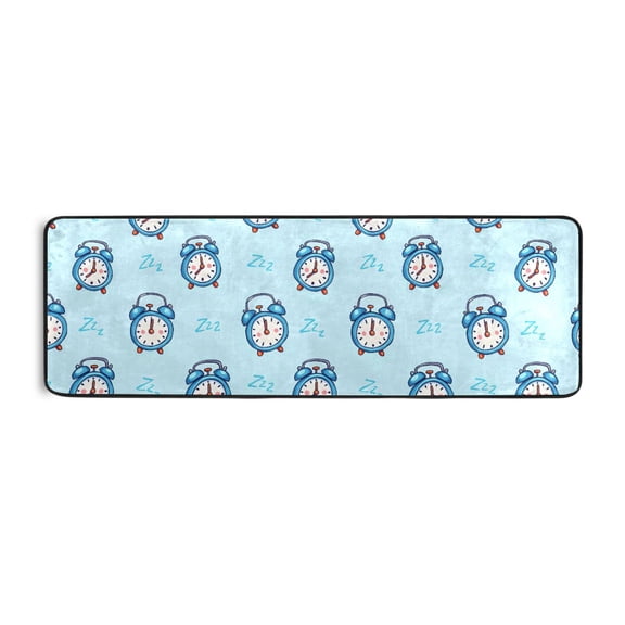 Blue Alarm Clock Pattern Runner Rug 24x72 Inch Cushioned Non Slip Soft Absorbent Floor Mat