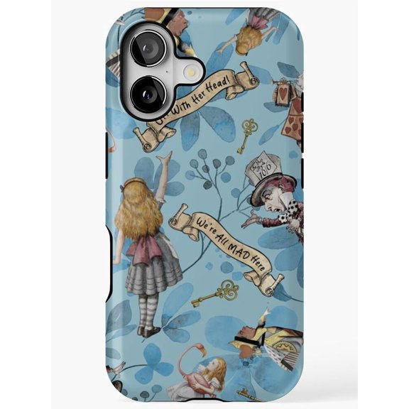 Blue Alice in Wonderland Characters, Keys and Scrolls Tough Case for Apple iPhone, Polycarbonate and TPU