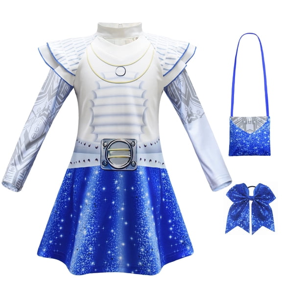Blue Alien Costume Dress Halloween Fancy Outfit for Age 4-9 Years