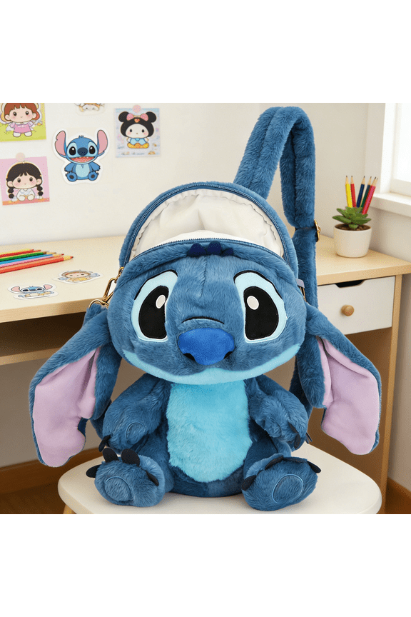 Blue Alien Plush Backpack - Convertible Crossbody & Dual Carry Bag with Adjustable Strap, Soft Stuffed Character Backpack