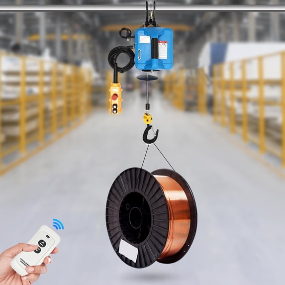 Blue Aluminum Alloy 45*27*27cm Portable Electric Hoist 1500w Double Remote Control 1100lb Load-Bearing Lifting Hoist
