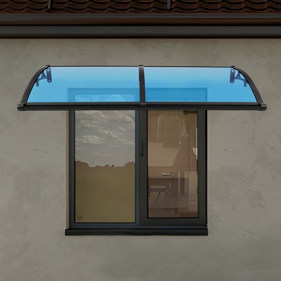 Blue Aluminum Alloy PC Board 60x160cm Waterproof And Drainage Door Eaves Canopy Wall-Mounted Arched Awning