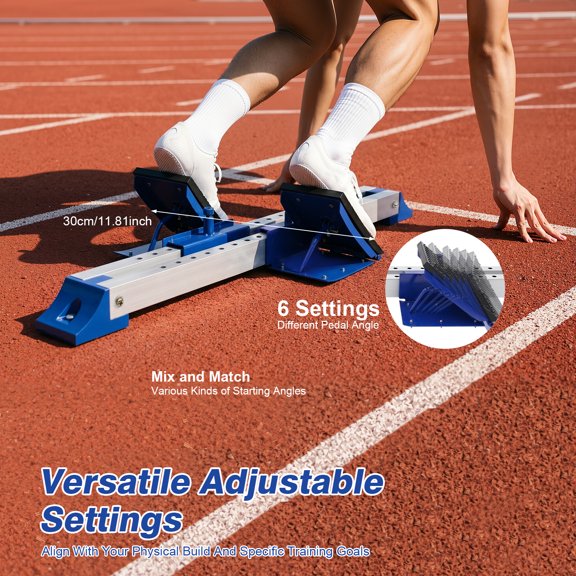 Blue Aluminum Track Starting Block, 21 Position & 6 Angle Adjustable Non-Slip Sprint Starting Block for Track and Field Training