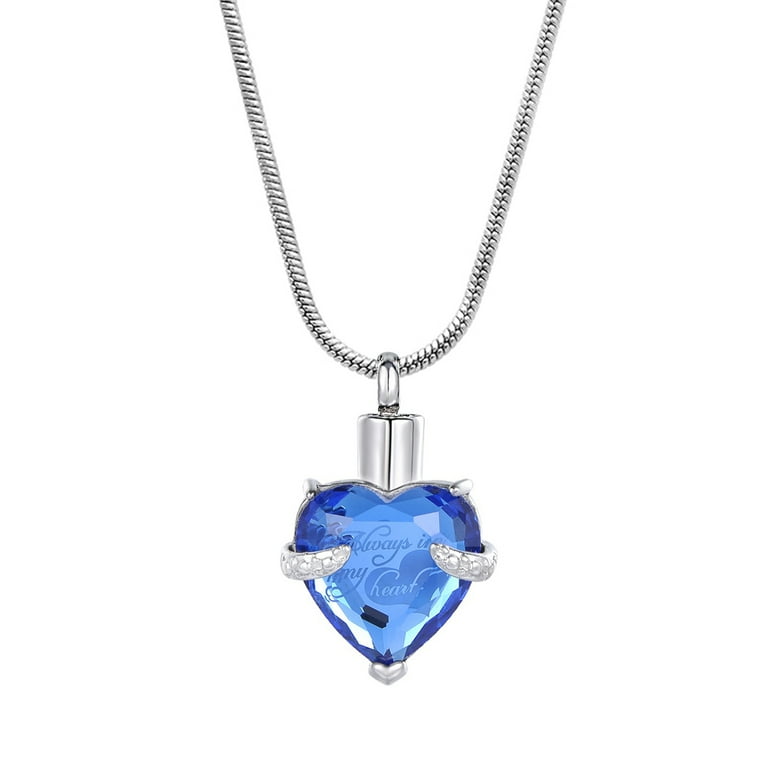 Blue Always in My Heart Cremation Necklace Rhinsestone Women s Heart Urn Necklace for Ashes Funeral Urn Jewelry Remembrance Memorial Pendant with Free