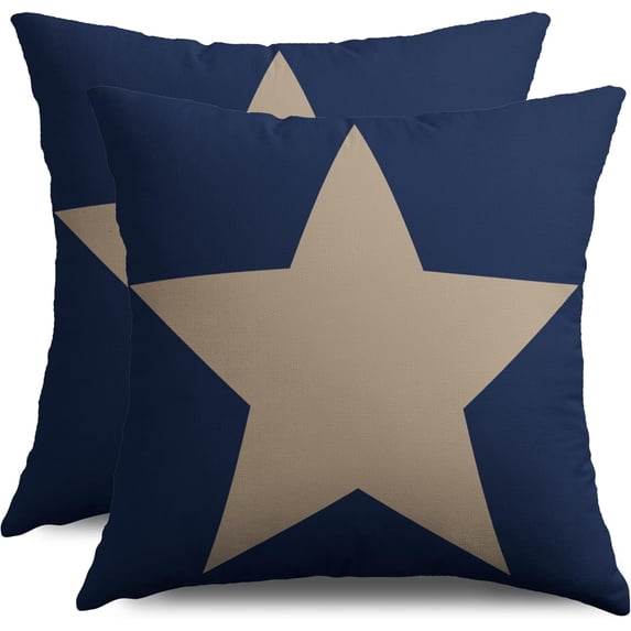 Blue American 4th of July Patriotic Pillow Covers 20X20 Set of 2, Tan Star Independence Memorial Day Throw Pillowcases Holiday Theme Home Decor Outdoor Farmhouse Cushion Cover Couch Sofa Bed