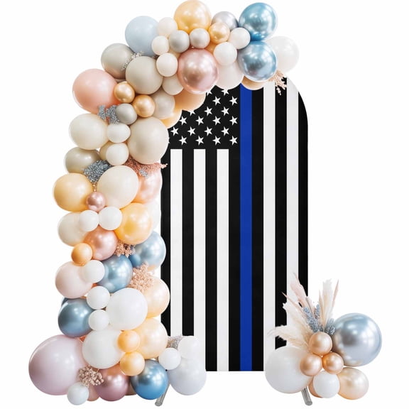 Blue American Flag Arch Backdrop Cover 4x1.65 Ft, Spandex Wedding Arch Stand Cover, Black White Striped US Flag Stars Round Top Stretch Fitted Background Covers for Birthday Ceremony Party Decor