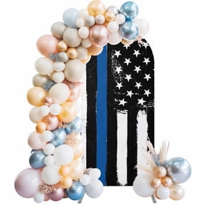 Blue American Flag Arch Backdrop Cover, Spandex Fitted Wedding Arch Cover, Black White Stars Stripe US Flag Round Top Stand Covers for Birthday Ceremony Bridal Shower Party Decor 4x1.65 Ft