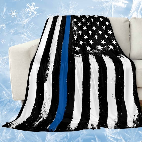 Blue American Flag Cooling Blanket for Hot Sleepers, Soft Breathable Cool Summer Blanket for Night Sweats, Black White Stars Stripe US Flag Lightweight Ice Silk Sofa Throw Blankets All Season 30"x40"