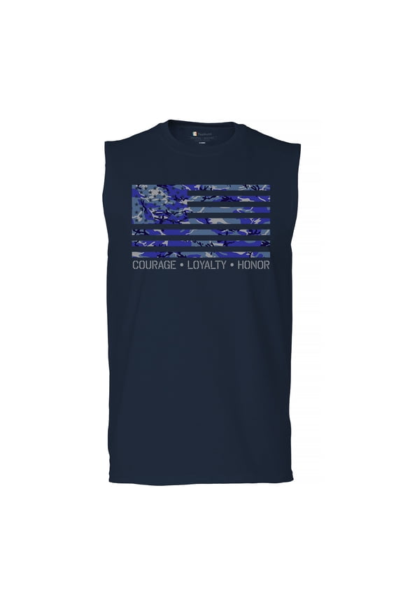 Blue American Flag Courage Loyalty Honor Muscle Shirt USA Military Proud Veteran's Day Don't Tread on Me Men's