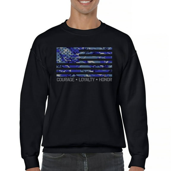Blue American Flag Courage Loyalty Honor Sweatshirt USA Military Proud Veteran's Day Don't Tread on Me Crewneck