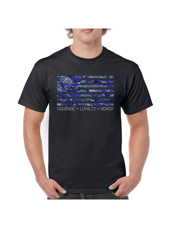 Blue American Flag Courage Loyalty Honor T-shirt USA Military Proud Veteran's Day Don't Tread on Me Men's Tee