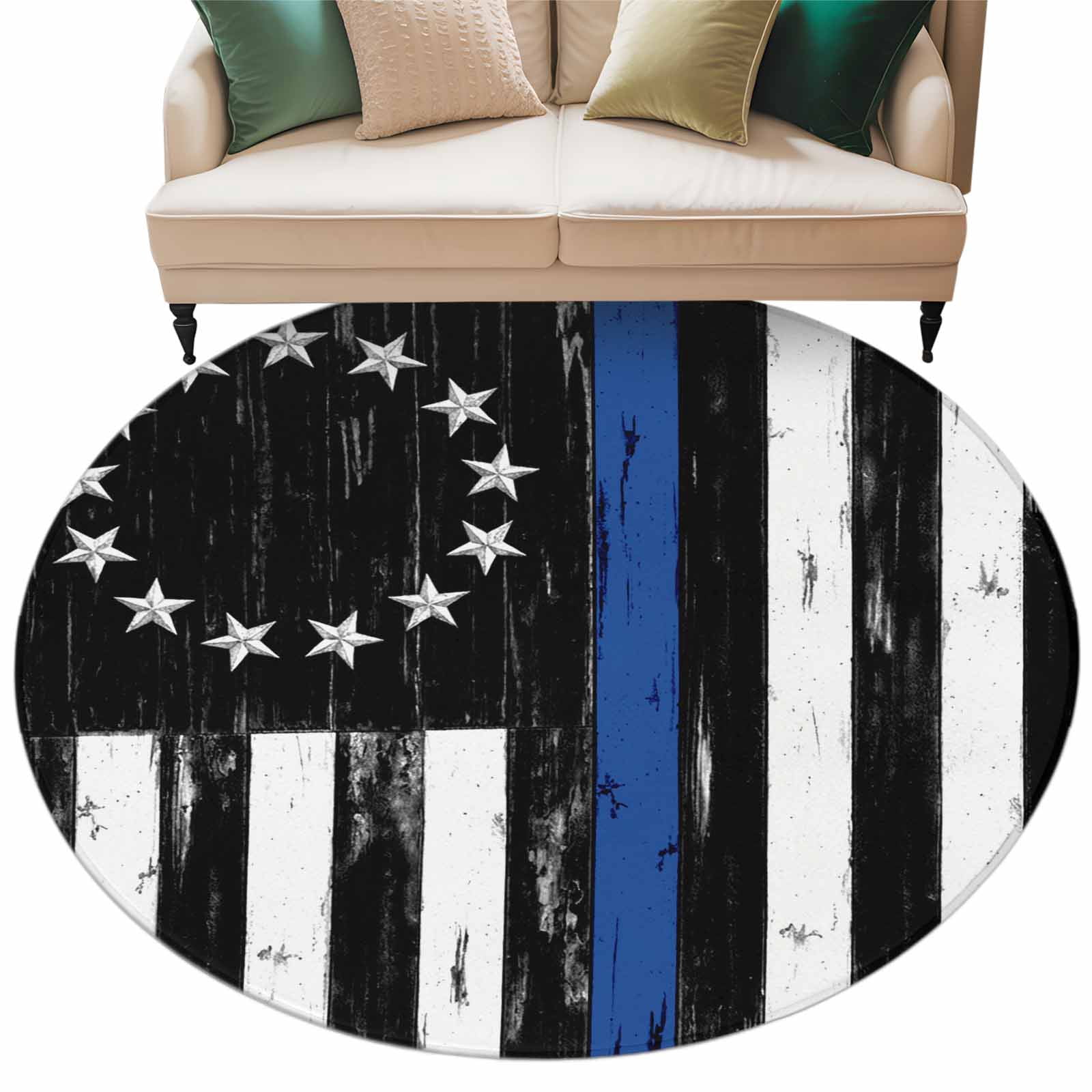 Democrat Rug Blue American Flag Round Rug 5ft Washable Circle Kitchen Rugs Non Slip ...