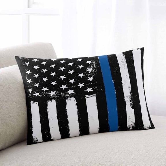 Blue American Flag Standard Size Pillow Cover, Pillowcase Protectors with Zipper, Breathable Decorative Throw Pillow Case Cover, Black White Stars Stripe US Flag Pillow Shams for Couch Sofa 20x26Inch