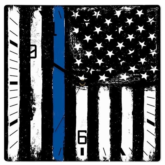 Blue American Flag Wooden Wall Clock Silent Non Ticking, Black White Stars Stripe US Flag Square Wall Clocks Battery Operated, Decor Clock for Home Office, Living Room, Kitchen, 12 Inch