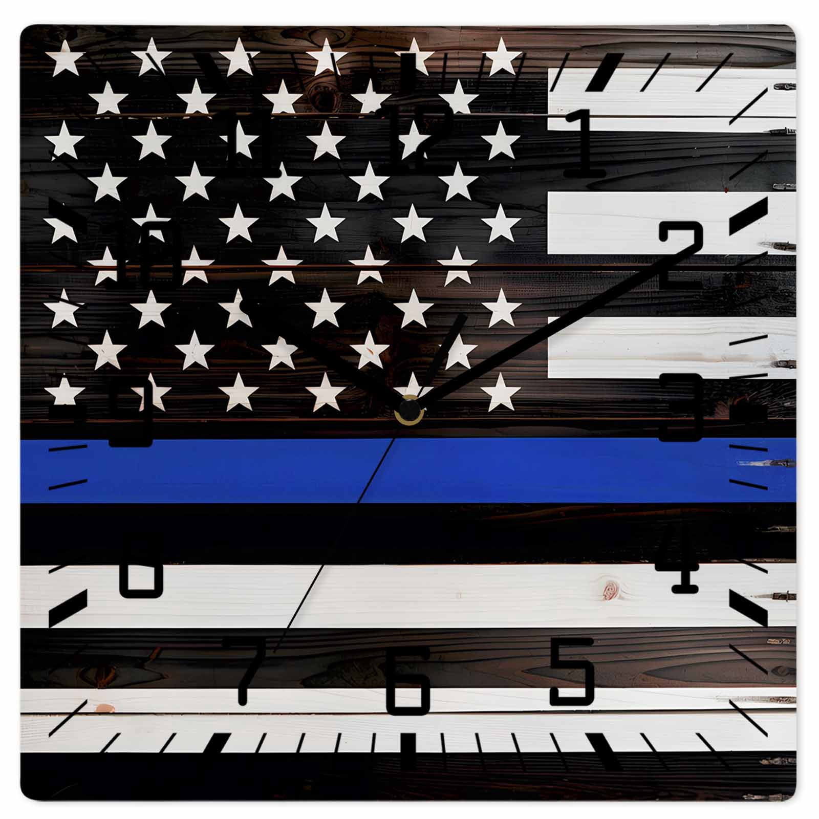 Blue American Flag Wooden Wall Clock Silent Non Ticking, Black White ...