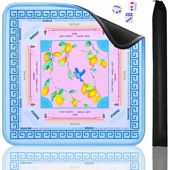 Blue American Learning Mahjong Mat (32”x32”), Anti-Slip, Mahjong Mat for Table, Table Mat