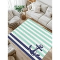 thumbnail image 1 of Blue Anchor Area Rug for Bedroom 5x7 Ft Costal Mint Green White Stripes Background Super Soft fuzzy Throw Rug Non-Slip Fluffy Plush Indoor Floor Carpet for Living Room Nursery Home Decor, 1 of 8