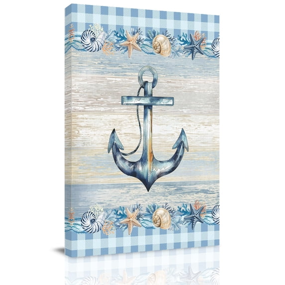 Blue Anchor Coastal Canvas Wall Art for Living Room, Summer Starfish ...