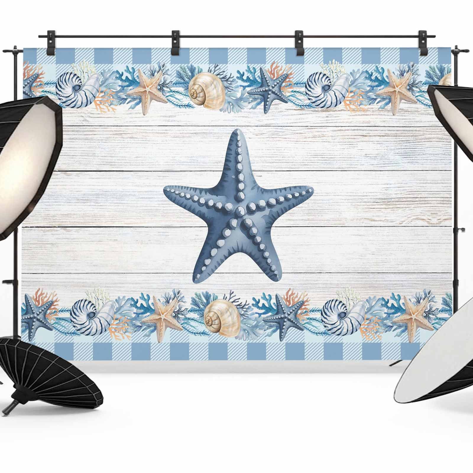 10x8ft photo backdrop, starfish coastal soft polyester... Blue Anchor Coastal Photography Backdrop 10x8FT, Summer Starfish Beach ...