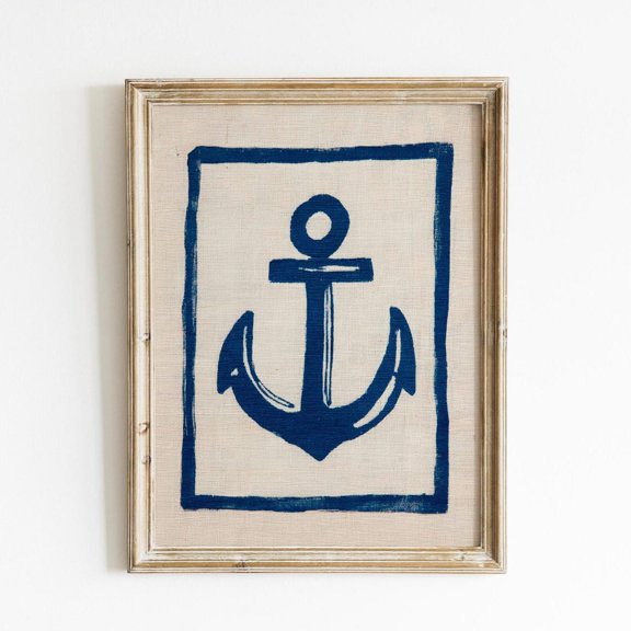 Blue Anchor Coastal Print – Rustic Nautical Wall Art Unframed Paper Print