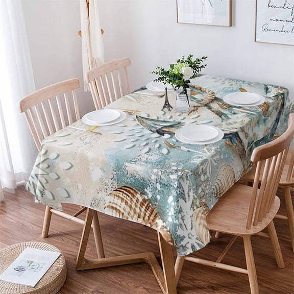Blue Anchor Coastal Tablecloth Rectangle Table Cloth 60x84 , Waterproof Tablecloth Outdoor Table Cloth, Nautical Summer Beach Starfish Snowflake Washable Table Cover for Kitchen Dining Party