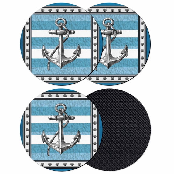 Blue Anchor Coasters Set of 4, Absorbent Coasters for Drinks, Nautical Summer Beach Coastal Ocean Art Coaster for Desk Coffee Table Protection, Home Decor House Warming Gifts 4"