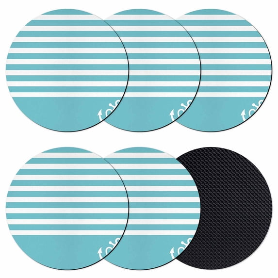 Blue Anchor Coasters Set of 6, Absorbent Coasters for Drinks, Modern Nautical White Geometric Stripes Coaster for Desk Coffee Table Protection, Home Decor House Warming Gifts 4"
