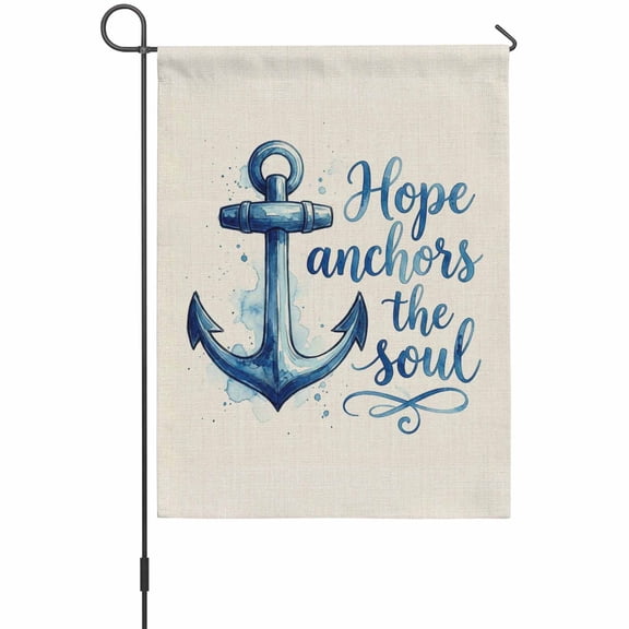 Blue Anchor Garden Flag 12 x 18 Inches, Watercolor Hope Anchors The Soul Linen Texture Weather Proof Outdoor Patio Flags Double Sided Small Garden Decoration for Yard Outside Home