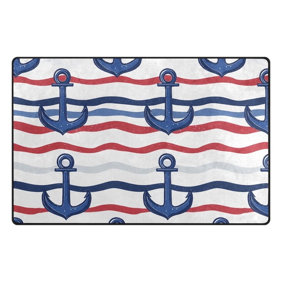 Blue Anchor Pattern Memory Foam Area Rug 31"x20" Non Slip, Absorbent, Fade Proof for Living Room, Bedroom, Office
