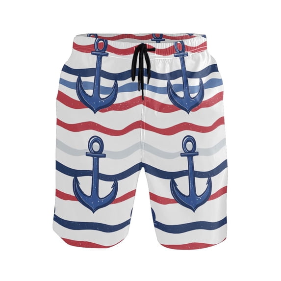Blue Anchor Pattern Mens Swim Trunks Quick Dry Board Shorts Breathable ...