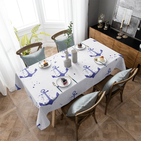 Blue Anchor Splash Ink Rectangular Tablecloth Dustproof Picnic Cloth Home Decoration Kitchen Waterproof Table Cover