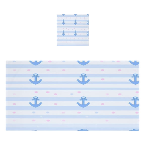 Blue Anchor Stripes 2 Piece Cotton Bath and Face Towel Set Soft and Absorbent, for Beach Pool Bathroom