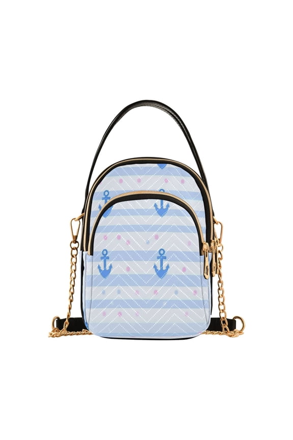Blue Anchor Stripes Women's Crossbody Handbags Leather Crossbody Bags Fanny Pack Chest Bag for Travel