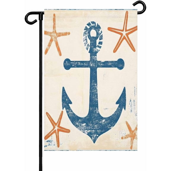 Blue Anchor Summer Ocean Starfish Garden Flags 12x18 Inch Double Sided Welcome Yard Flags for Outdoor Decor Coastal Marine Animal Yard Outside Seasonal Decoration