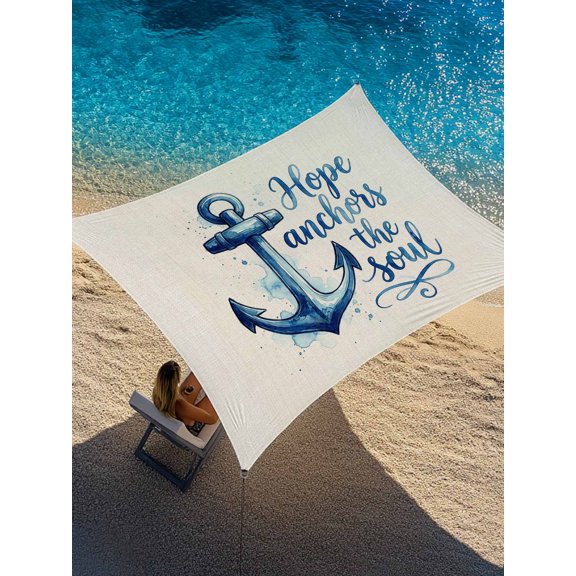 Blue Anchor Sun Shade Sail 6.5' x 10', Watercolor Hope Anchors The Soul Linen Texture Rectangle Outdoor Sunshade Canopy, Waterproof UV Block Patio Covers for Garden Yard Beach