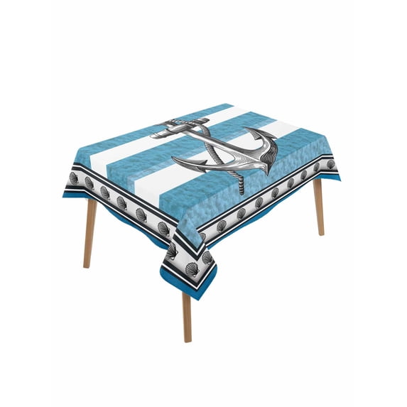 Blue Anchor Table Cloth, Waterproof Tablecloth for Rectangle Tables, Nautical Summer Beach Coastal Ocean Art Reusable Washable Fabric Table Cover for Restaurant Kitchen Dining Tables 52"x70"