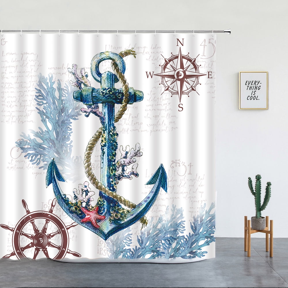 Blue Anchor l Shower Curtains Coral - Blue Anchor L Shower Curtains Coral Water Grass Star Rudder Retro Map Bath Curtain Set Creative Fabric Bathroom R 16e50d09 791e 4448 B3bf 94b33bc72d68.4a6364c8a21bfab4497342bdf4b19210 