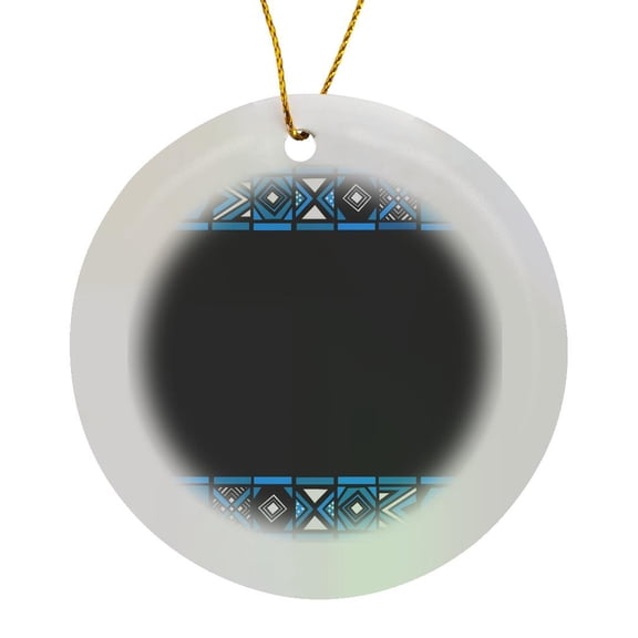 3drose, Blue and Black African Pattern - Art of Africa Inspired by Stylish Elegant Geometric Zulu Beadwork, Circle Porcelain Ornament