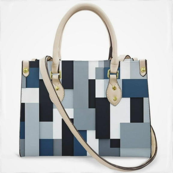 Blue And Black And Grey Squares Cross Body Bags For Women Small Leather Female Handbags Fashion Top-Handle Totes