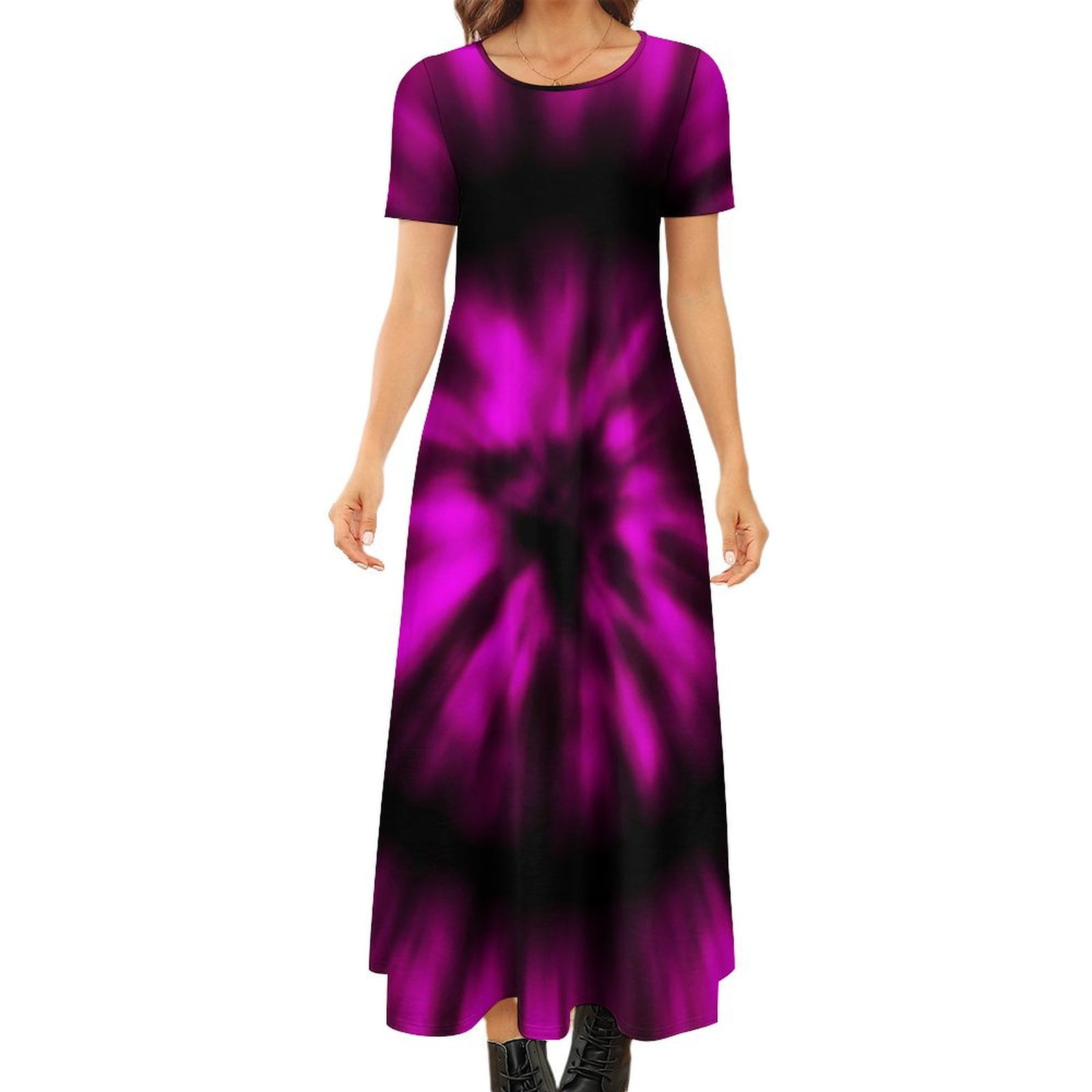 Blue And Black Tie Dye Dress Abstract Art Cute Maxi Dress Street Style ...