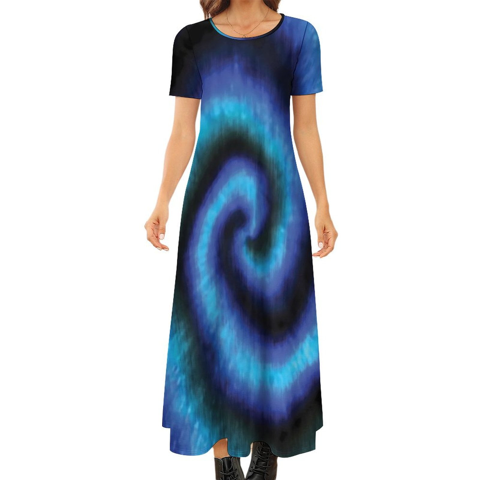Blue And Black Tie Dye Dress Abstract Art Cute Maxi Dress Street Style ...