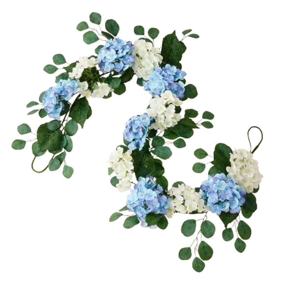 Blue And Cream Hydrangea Garland 6 Feet - Artificial Flower Vine With Realistic Foliage For Living Room Bedroom Wedding Party Decoration