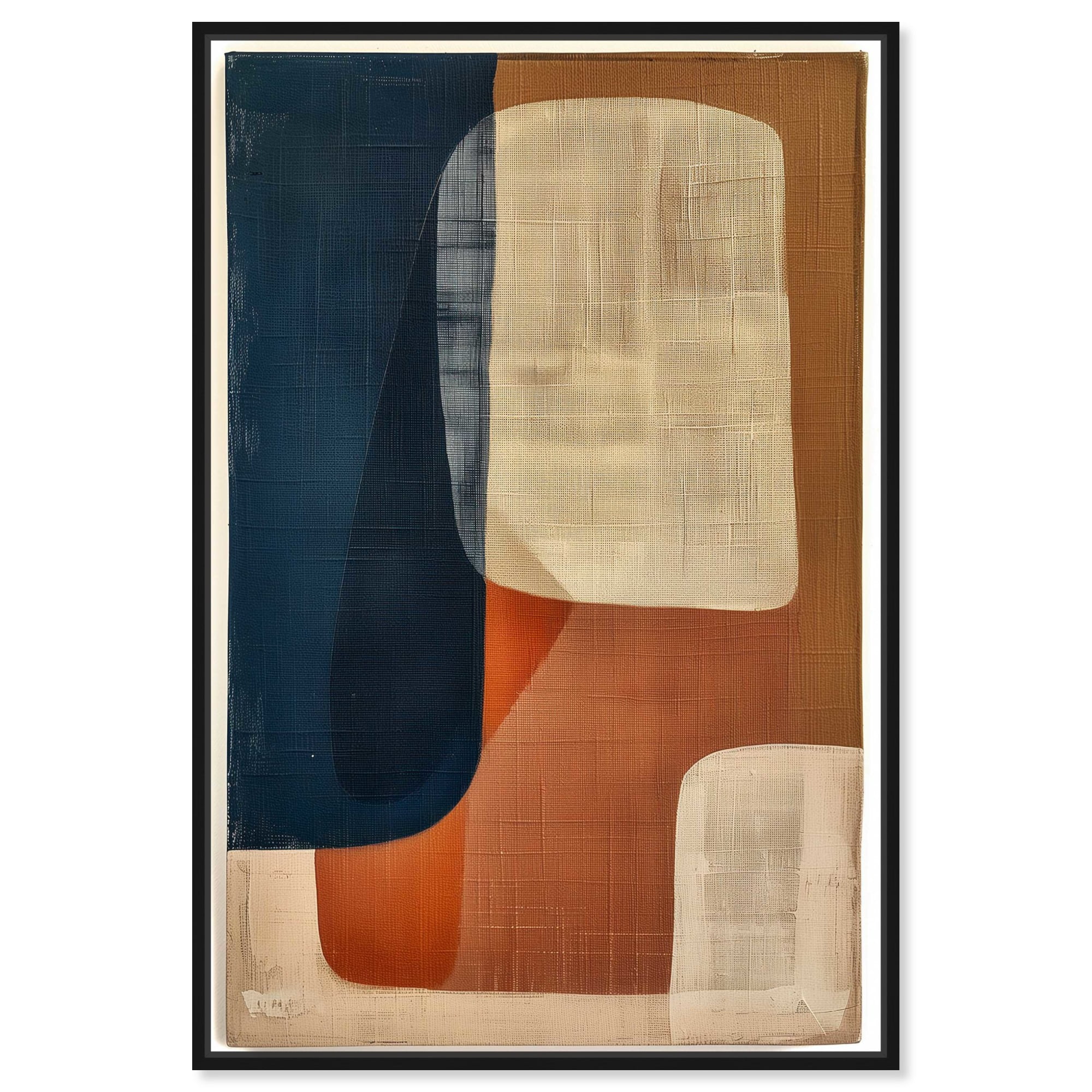 Blue and Cream Abstract Canvas Wall Art with Black Frame, 16" x 11"